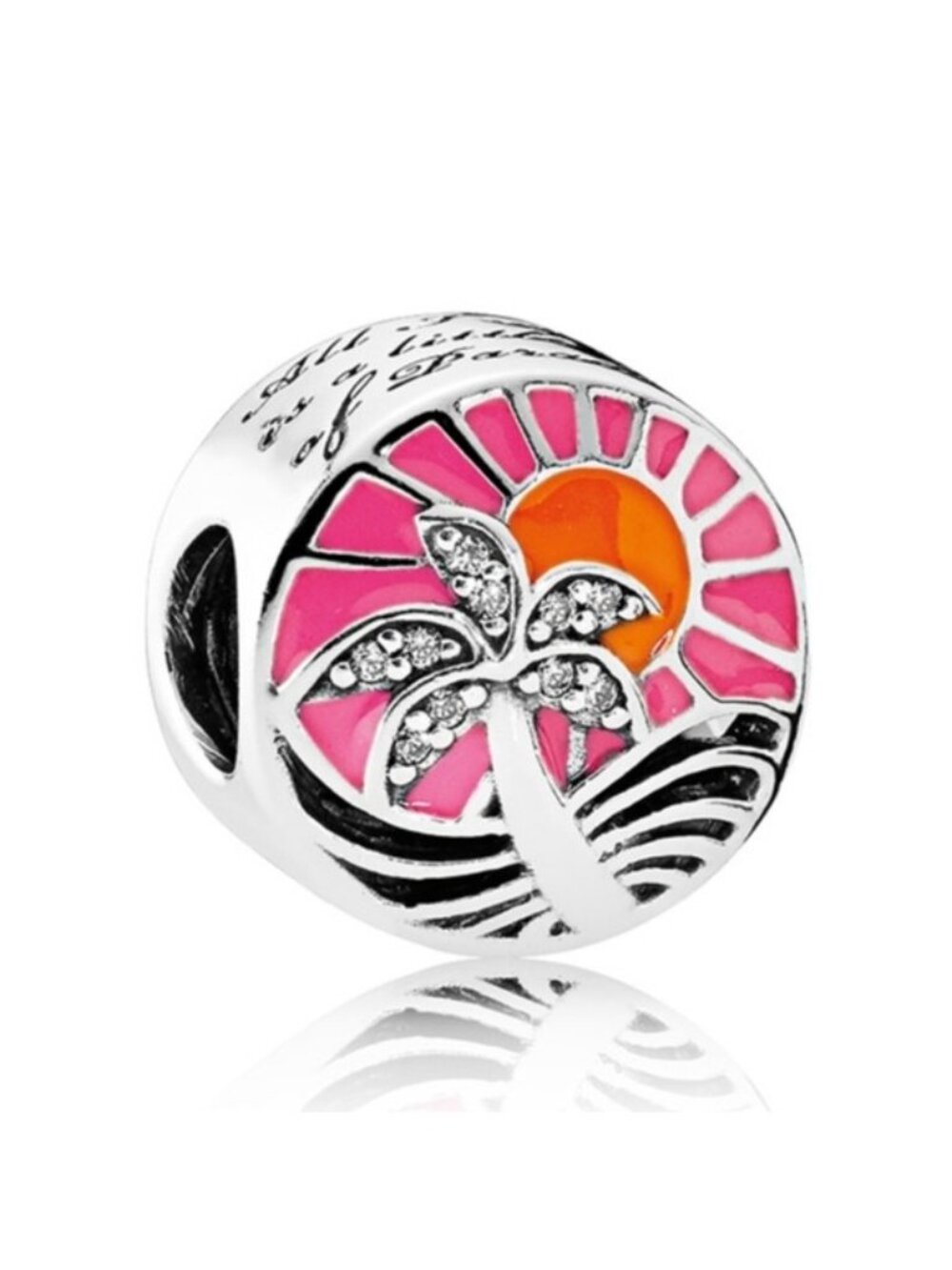 Pandora Retired Sterling Silver Tropical Sunset Palm Tree Charm 792116ENMX